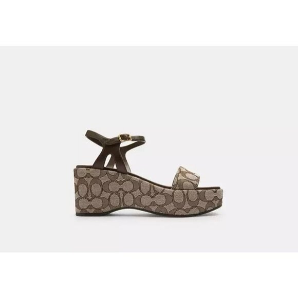 Coach Gale Wedge Sandal Women's Size 9.5 Maple Brown Buckle Closure - Picture 2 of 5